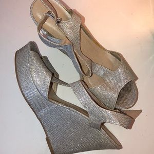 Silver sparkly wedges